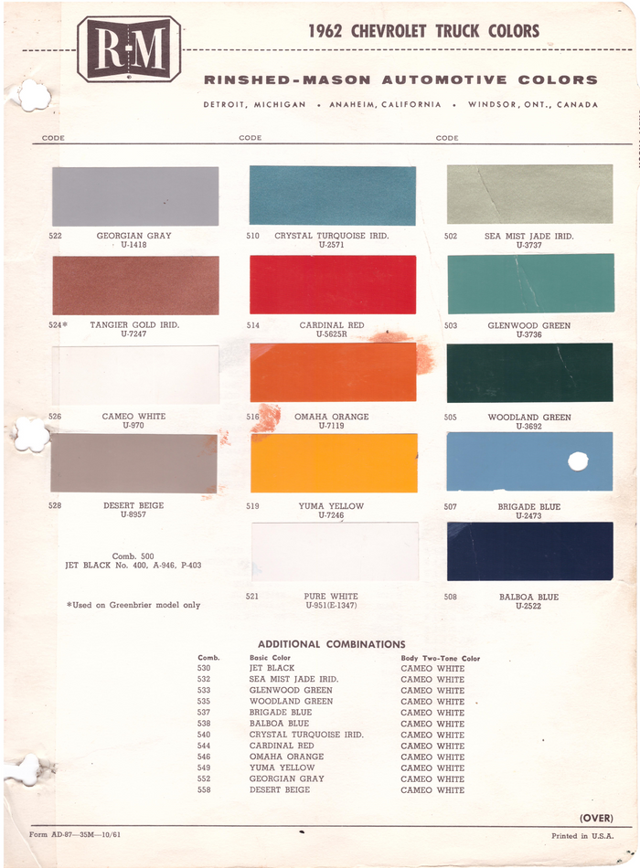 1960's Chevrolet/GMC Truck Paint Colors