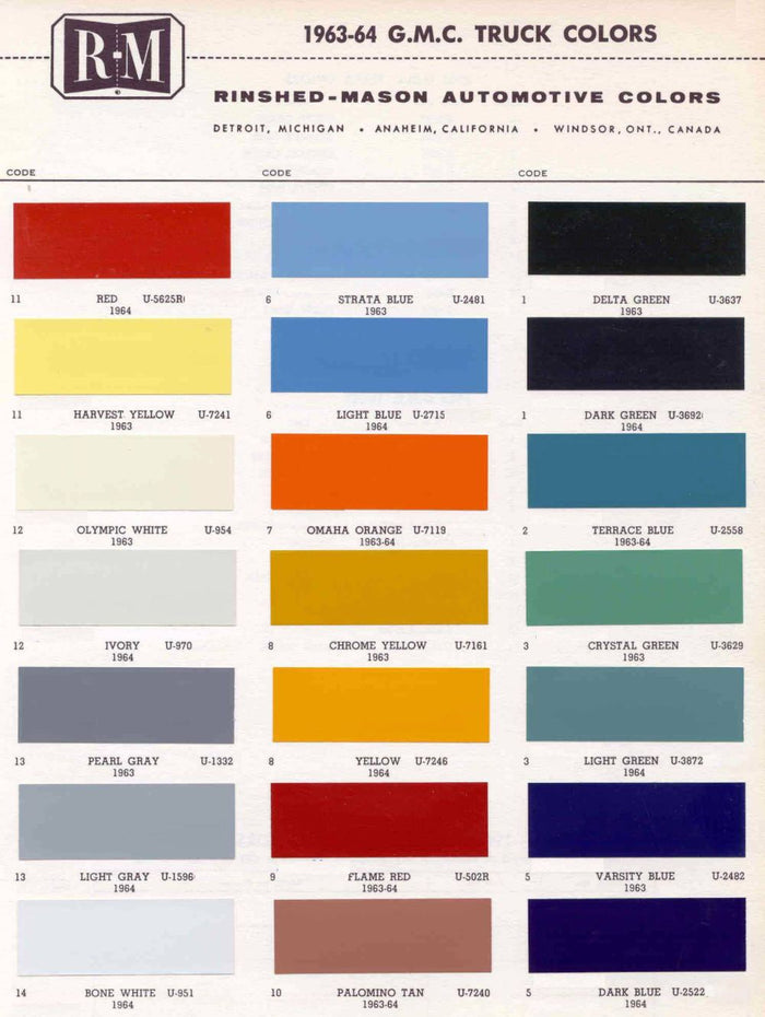 1960's Chevrolet/GMC Truck Paint Colors