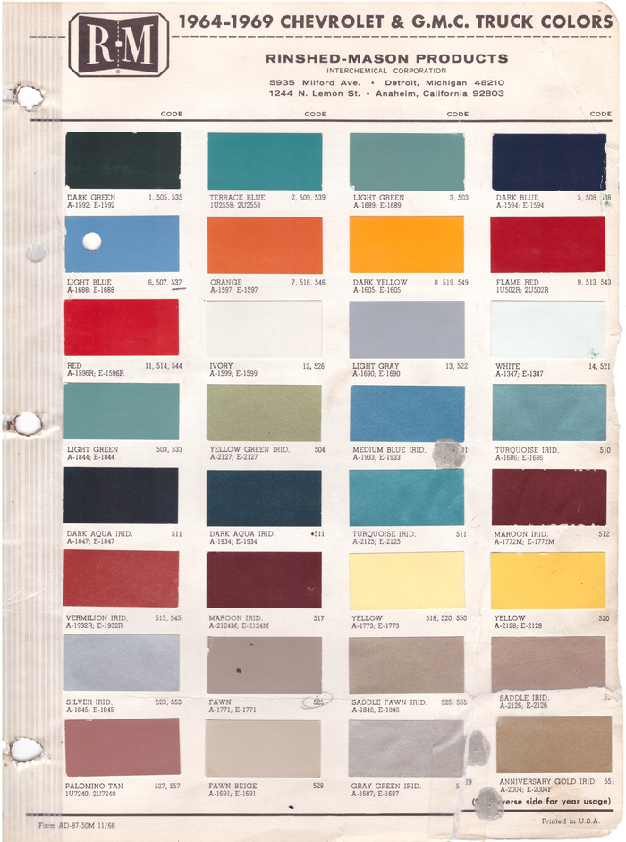 1960's Chevrolet/GMC Truck Paint Colors