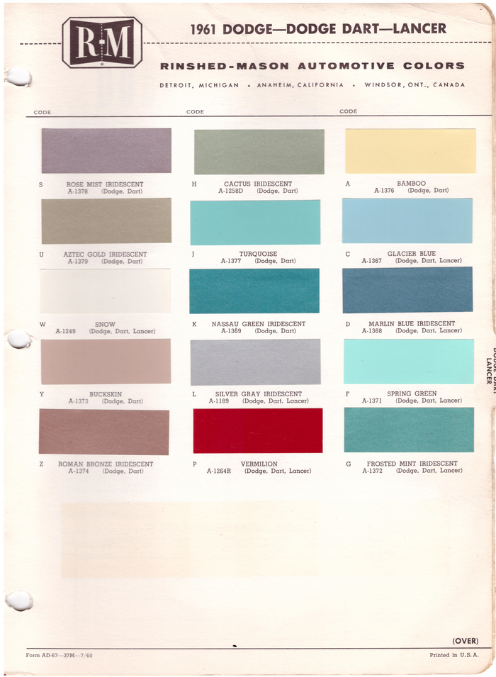 1960's Dodge Paint Colors