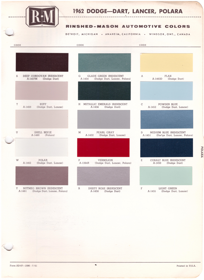 1960's Dodge Paint Colors