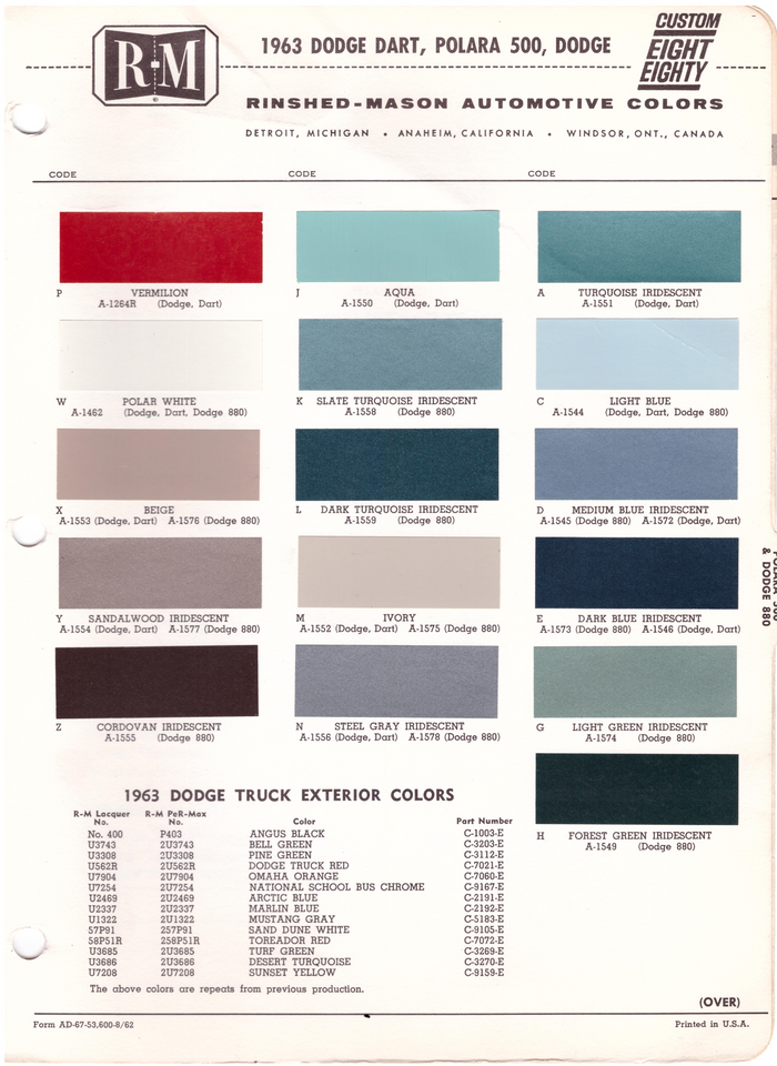 1960's Dodge Paint Colors