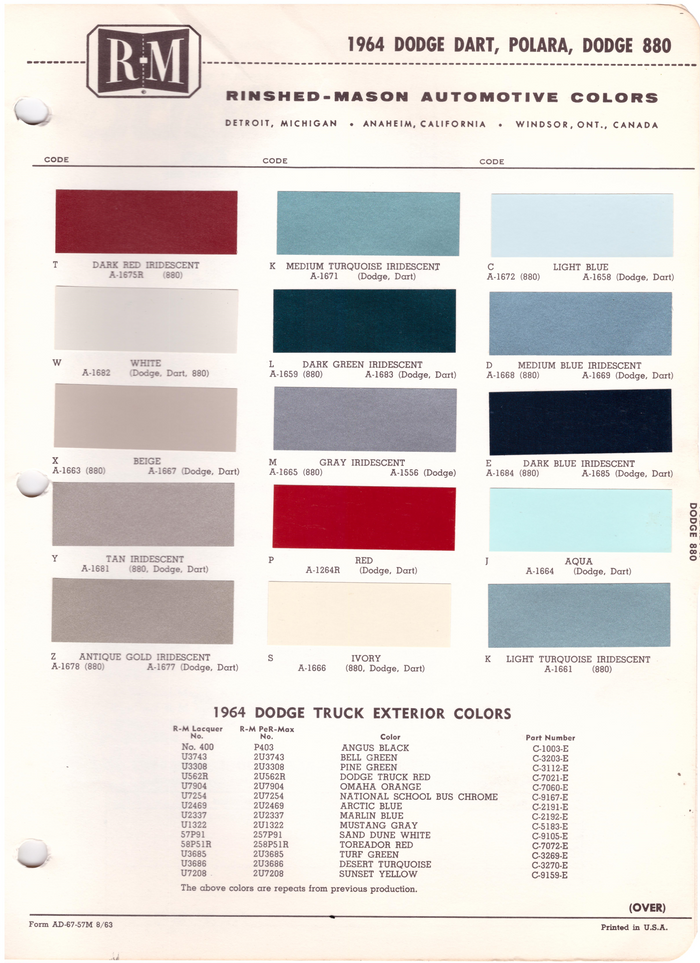 1960's Dodge Paint Colors