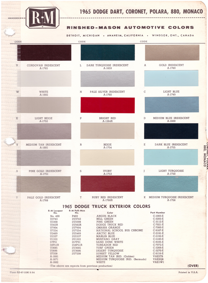 1960's Dodge Paint Colors