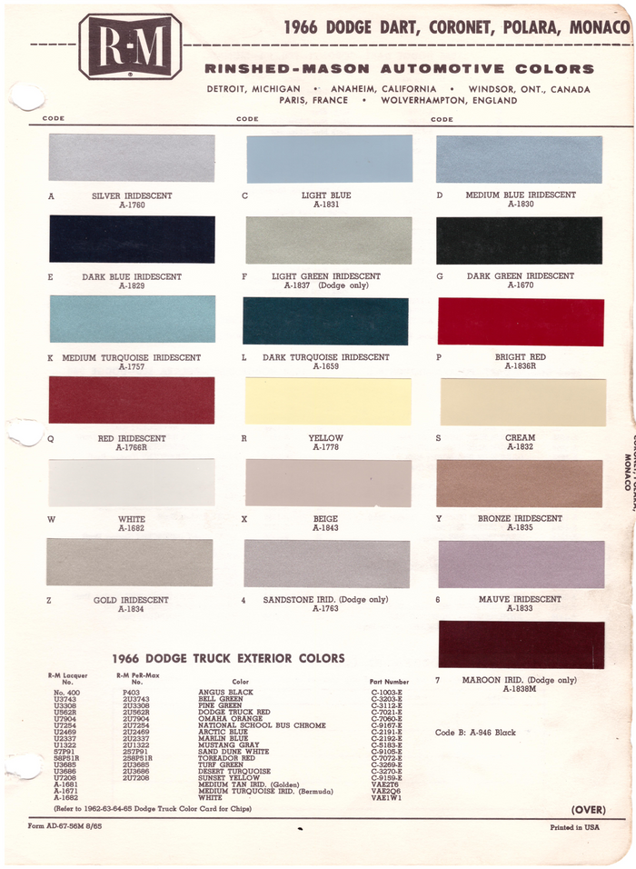 1960's Dodge Paint Colors