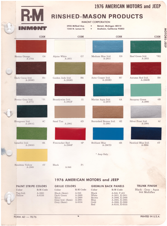 1970's AMC/Jeep Paint Colors