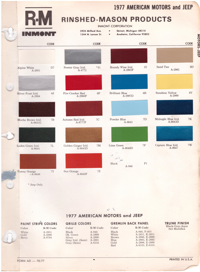 1970's AMC/Jeep Paint Colors