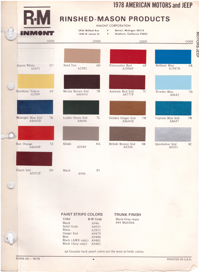 1970's AMC/Jeep Paint Colors