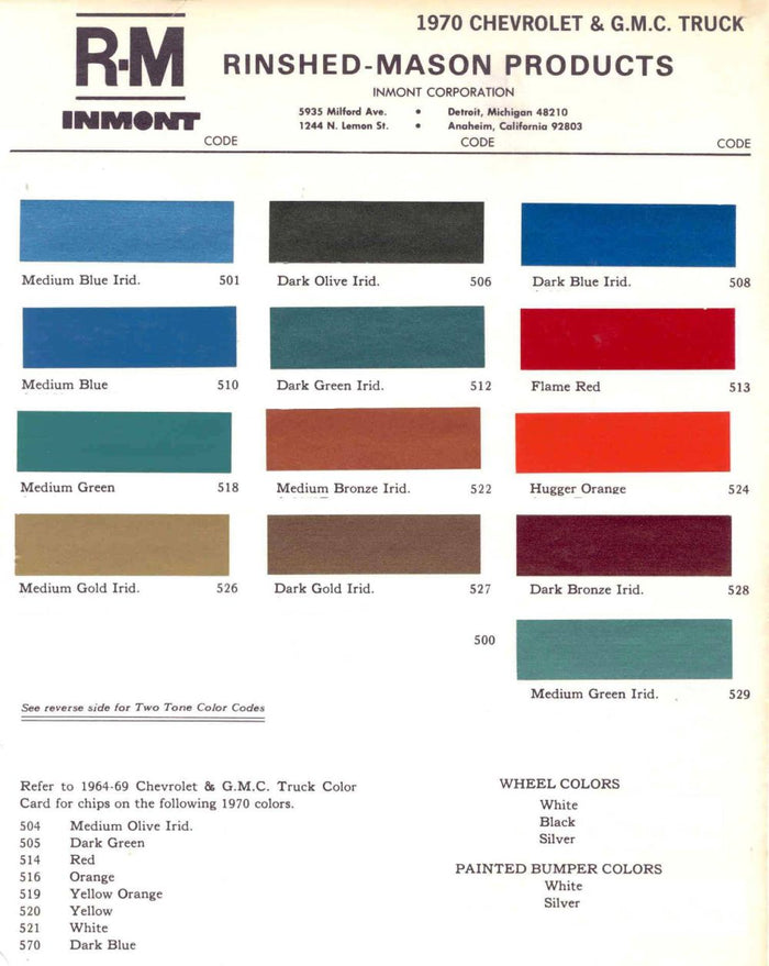 1970's Chevrolet/GMC Truck Paint Colors