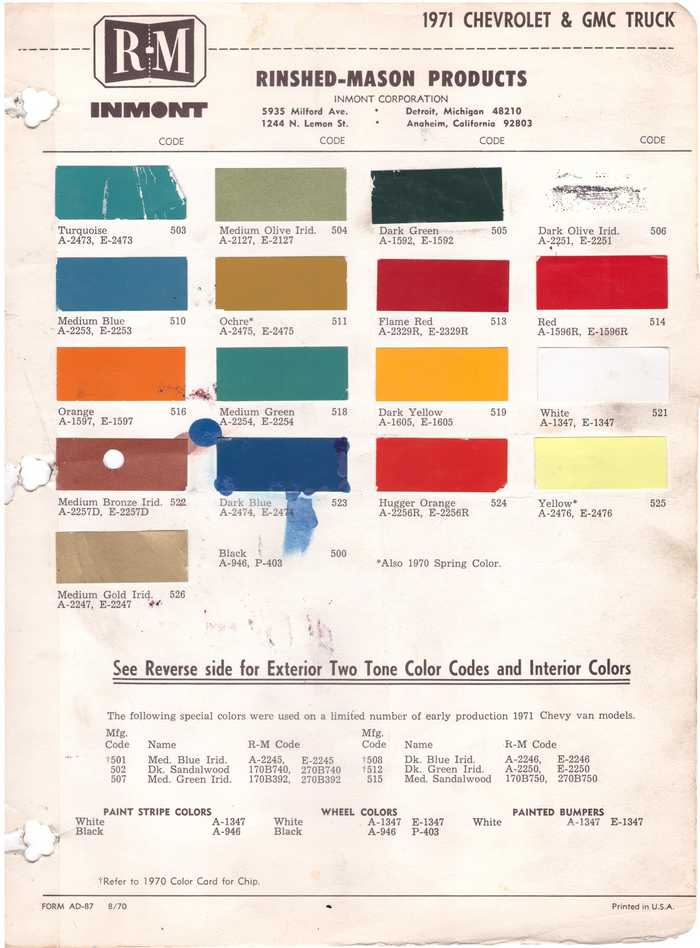 1970's Chevrolet/GMC Truck Paint Colors