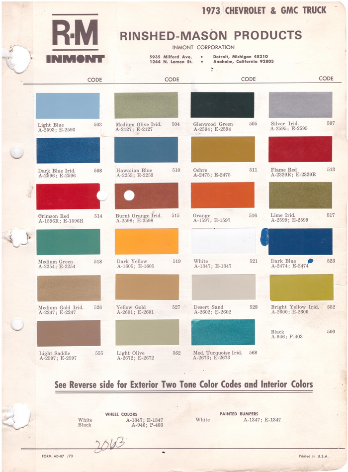 1970's Chevrolet/GMC Truck Paint Colors