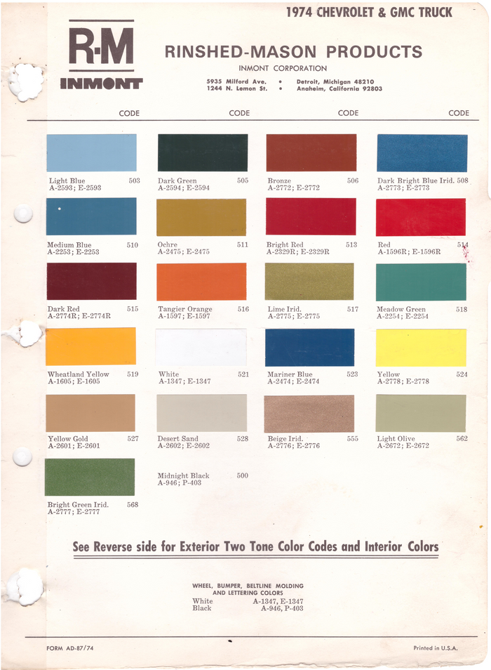 1970's Chevrolet/GMC Truck Paint Colors