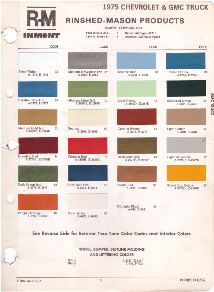 1970's Chevrolet/GMC Truck Paint Colors