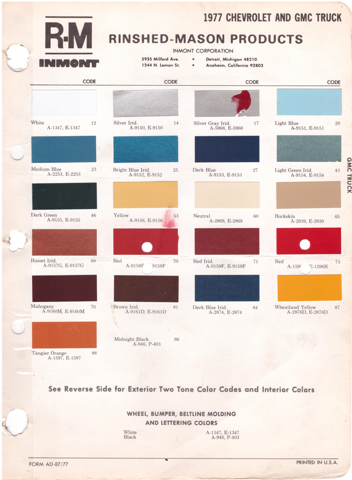 1970's Chevrolet/GMC Truck Paint Colors