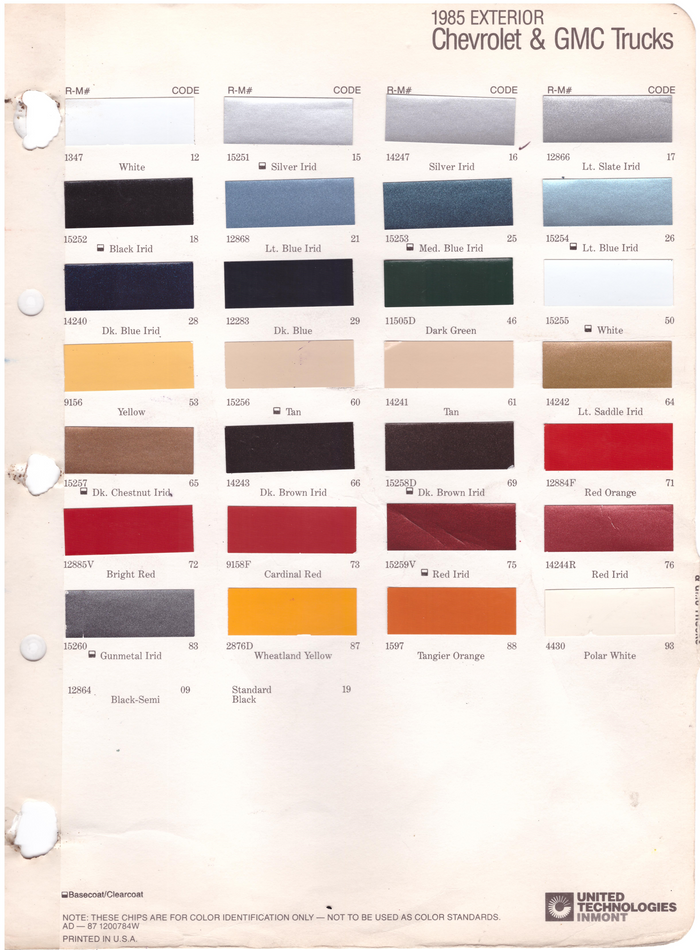 1980's Chevrolet/GMC Truck Paint Colors