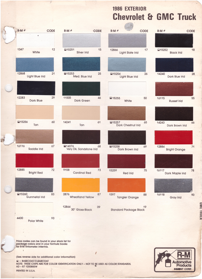 1980's Chevrolet/GMC Truck Paint Colors