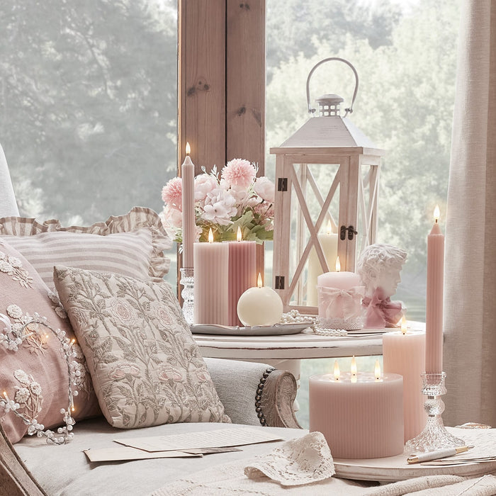 3 Fluted Blush Pink TruGlow® Slim Pillar LED Candles