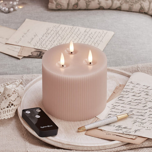 3 Wick Fluted Blush Pink TruGlow® LED Candle