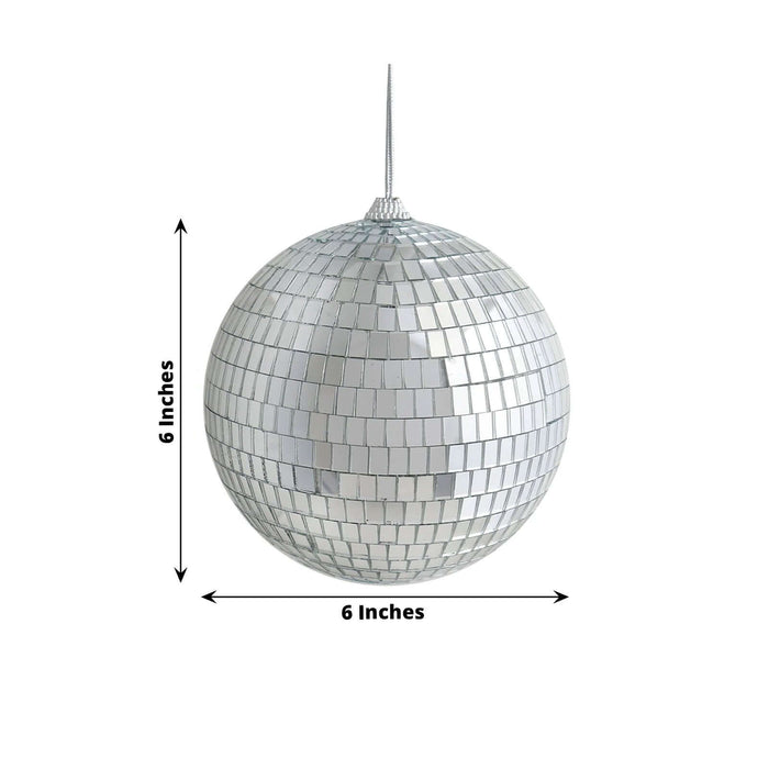 6-inch silver disco ball hanging with reflective tiles