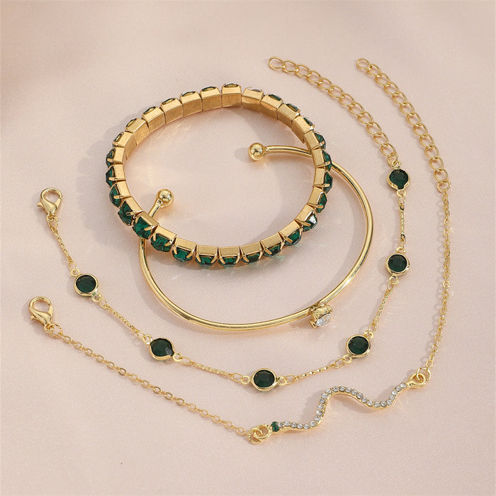 4pcs Bracelet Suit Fashion Green Grandmother Diamond Stretch Bracelet Women's Set