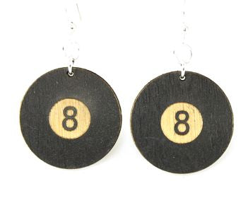 Eight ball billiards earrings, eco-friendly laser-cut jewelry made in USA