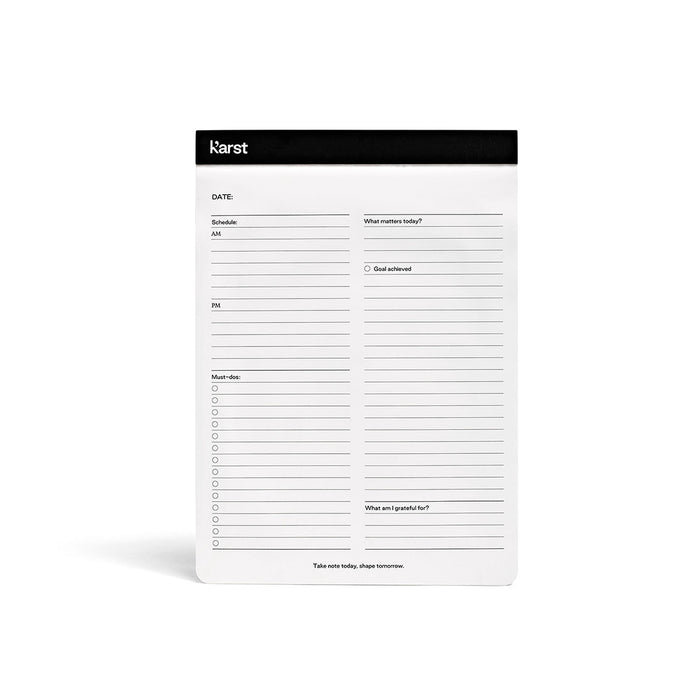 Karst A5 Stone Paper Daily Action Pad with structured schedule, to-do list, and goal tracking layout, eco-friendly productivity planner for daily planning and task management.