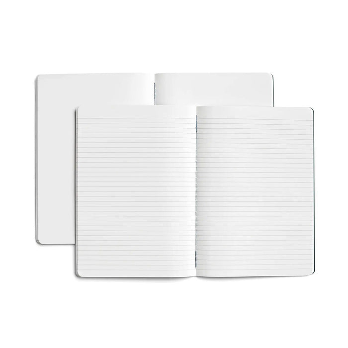 Karst A5 Stone Paper Journal twin pack shown open to lined pages, with soft covers visible behind, displayed on a light gray background.