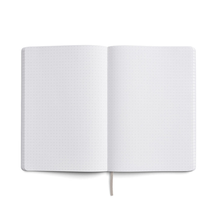 Open Karst A5 notebook with grid pages made from eco-friendly stone paper, ideal for note-taking, sketching, and journaling.