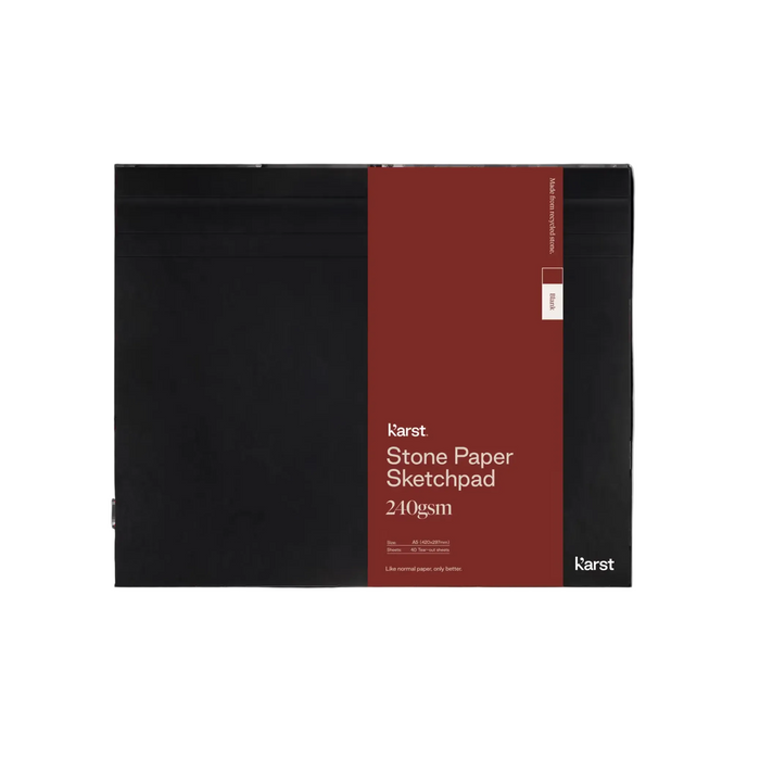 Karat Stone Paper Sketchpad with black and red design on a gray background