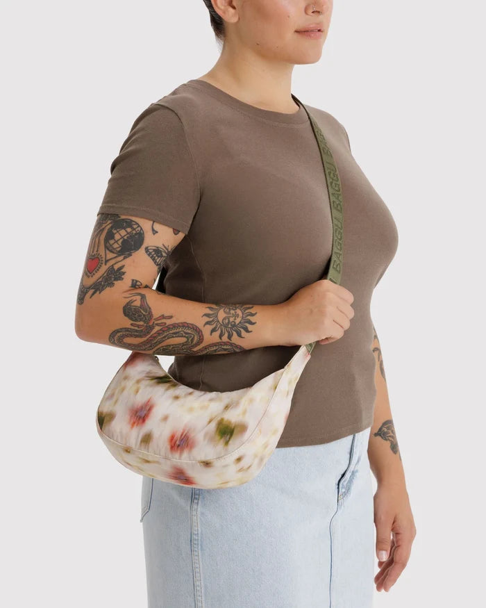 Abstract Floral Small Crescent Bag