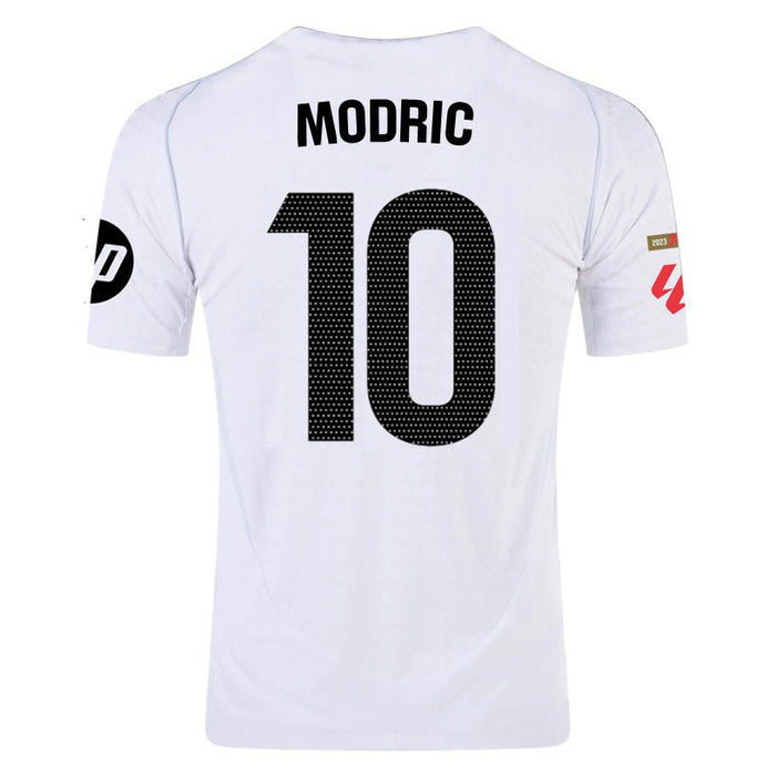 adidas Modrić Real Madrid Authentic Home Jersey w/ La Liga Patches 24/25 (White/Black) | SoccerWearhouse