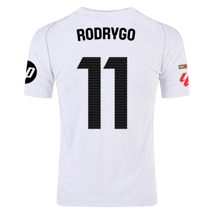 adidas Rodrygo Real Madrid Authentic Home Jersey w/ La Liga Patches 24/25 (White/Black) | SoccerWearhouse