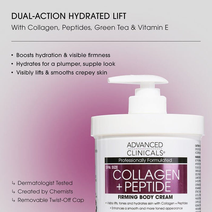 Advanced Clinicals Collagen + Peptide Firming Body Cream 454g كريم الجسم لشد الجسم بالكولاجين والببتيدات من أدفانسد كلينيكالز - Princess Cosmetics Qatar