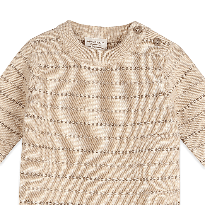 Organic Cotton Aiden Textured Stripe Knit Baby Jumpsuit, Detail