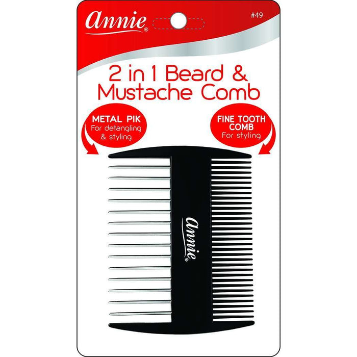 Annie 2 in 1 Beard & Mustache Comb, 1 Count, Black