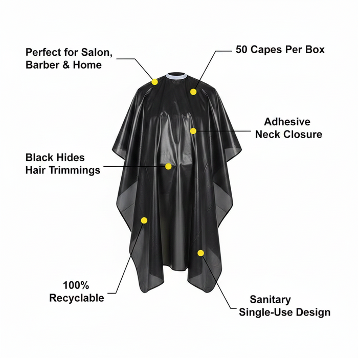 Annie Disposable Cutting Cape, 50 Count, Black