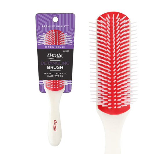 Annie Ergo 9 Row Rubber Cushion Detangling Brush, 1 Count, Red & White