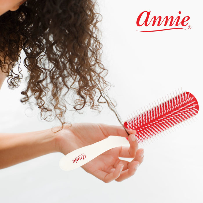 Annie Ergo 9 Row Rubber Cushion Detangling Brush, 1 Count, Red & White
