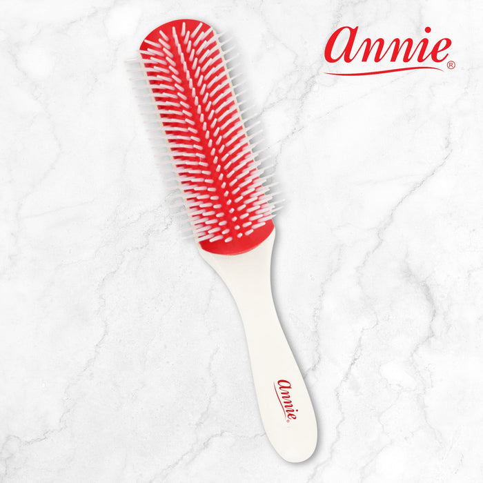 Annie Ergo 9 Row Rubber Cushion Detangling Brush, 1 Count, Red & White