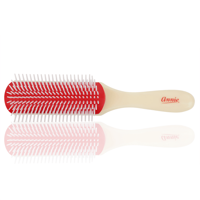 Annie Ergo 9 Row Rubber Cushion Detangling Brush, 1 Count, Red & White