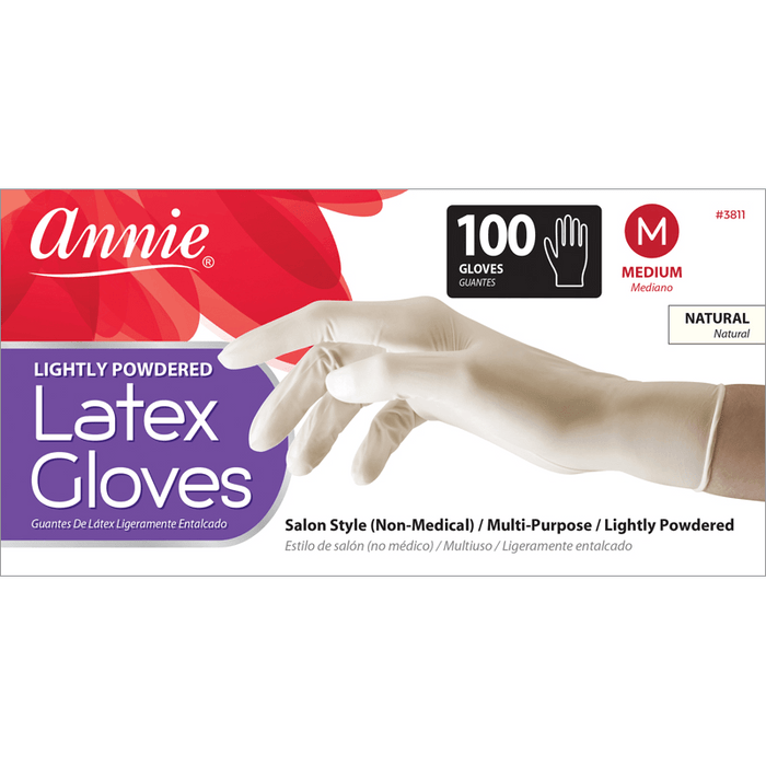 Annie Lightly Powdered Latex Gloves, 100 Count Salon Gloves, White
