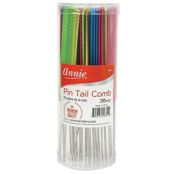 Annie Premium Pin Tail Comb, 36 Count Jar, Assorted Colors