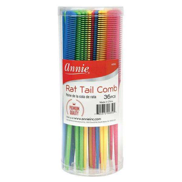 Annie Premium Rat Tail Comb, 36 Count Jar, Assorted Colors