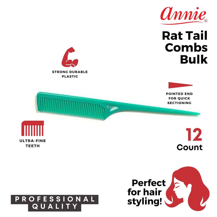 Annie Rat Tail Comb Set, 12 Count, Assorted Colors