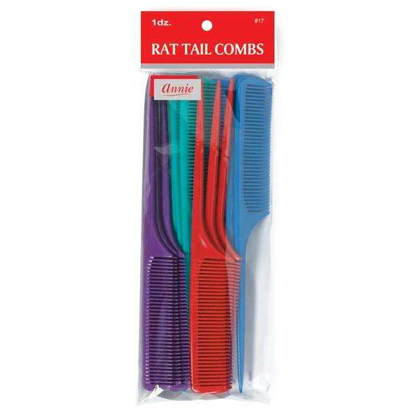 Annie Rat Tail Comb Set, 12 Count, Assorted Colors