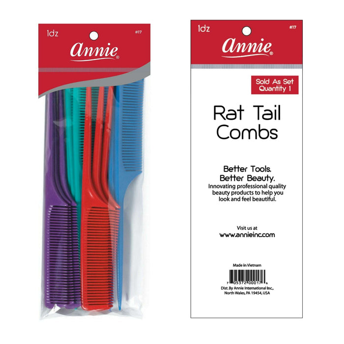 Annie Rat Tail Comb Set, 12 Count, Assorted Colors