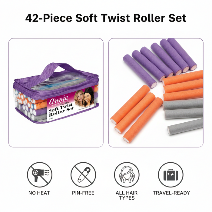 Annie Soft Twist Hair Rollers Set, 42 Count, Assorted Colors