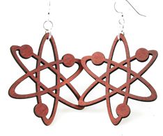 Atom earrings with orbiting electron rings, eco-friendly jewelry made in USA