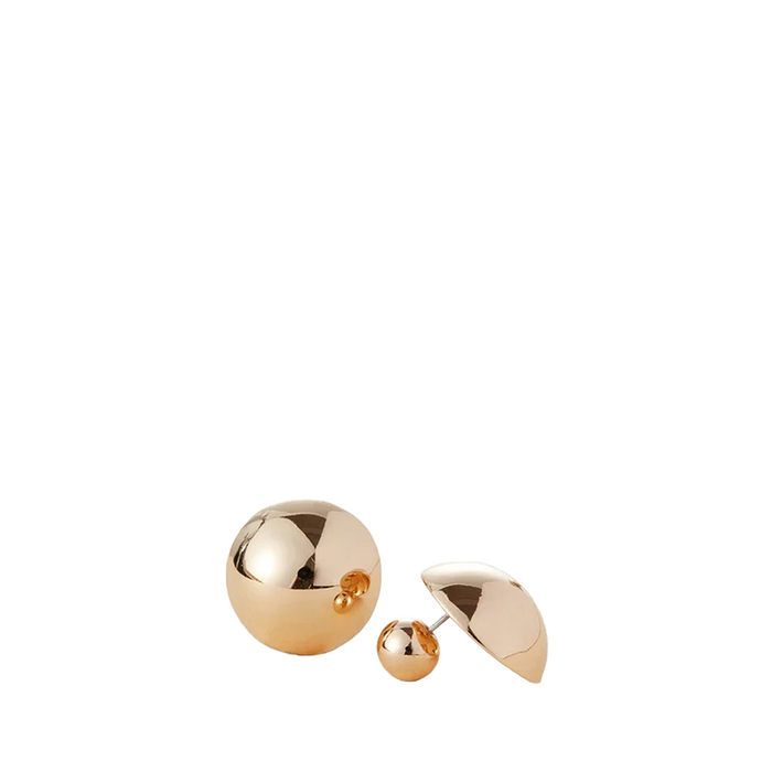 A pair of gold-tone brass sphere earrings with a dome silhouette, creating a stunning sphere effect.