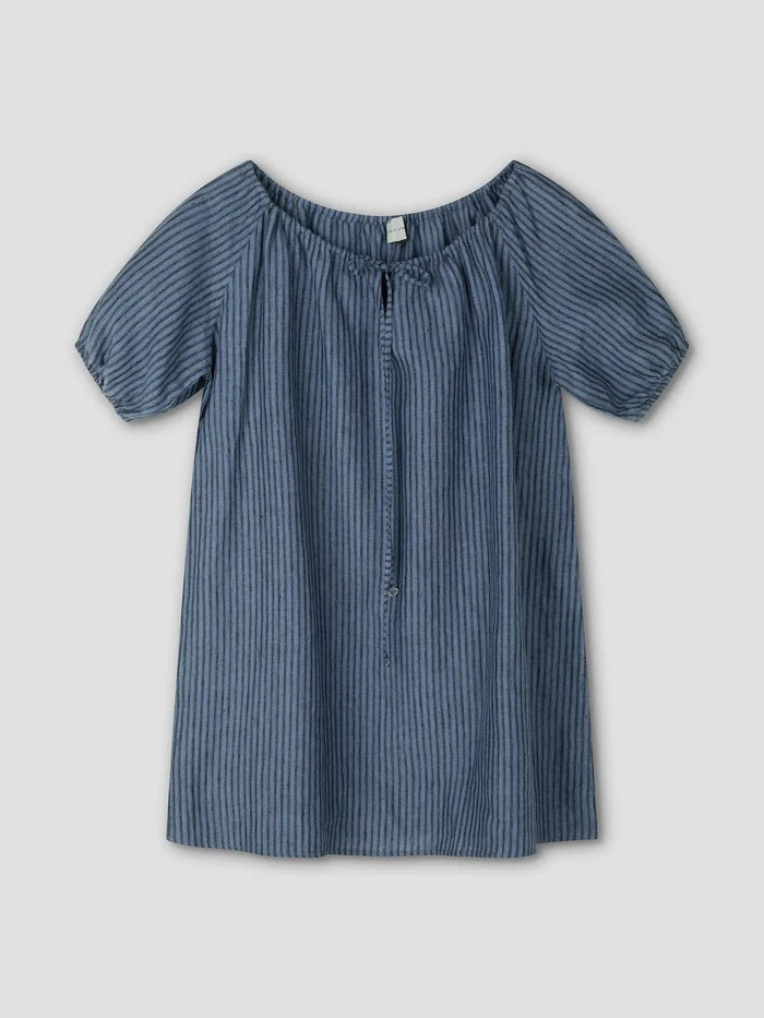 Azure Stripe Linen Smock Dress
